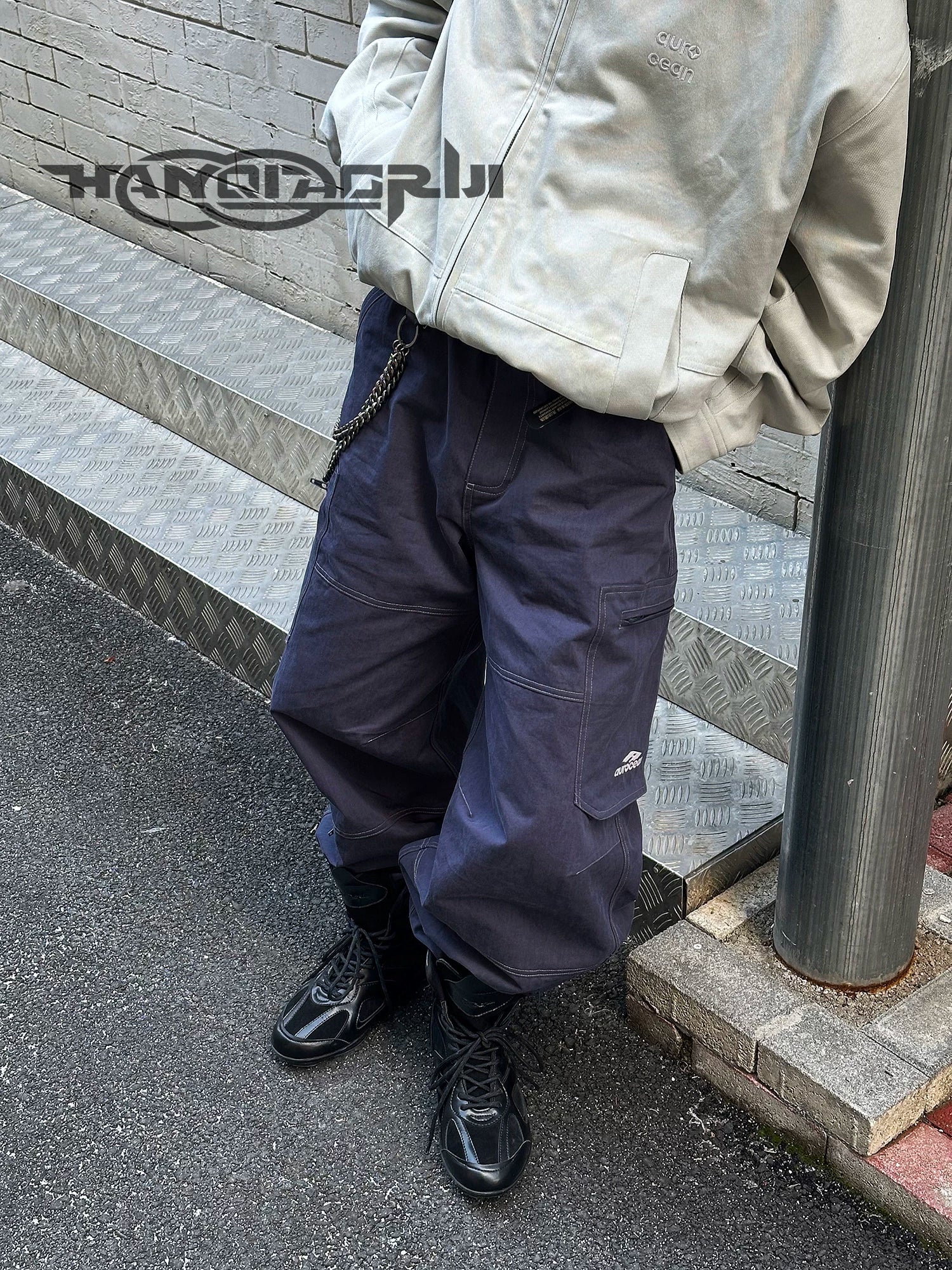 HANQIAORJI Splicing High-top Black Boxing Boots