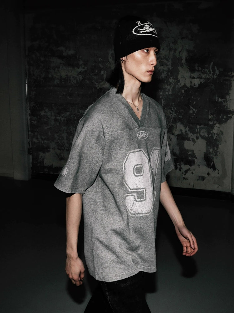 BADBLOOD Retro V-Neck Slim Short Sleeve Tee