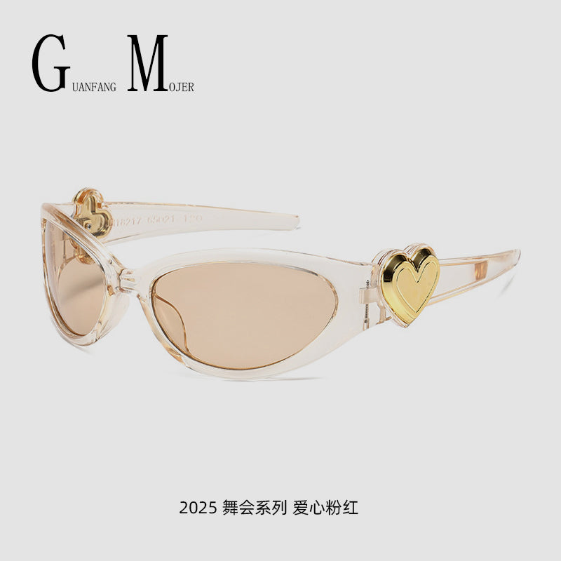 Korean Retro Jelly Pink Cycling Sunglasses Peach Heart Y2K