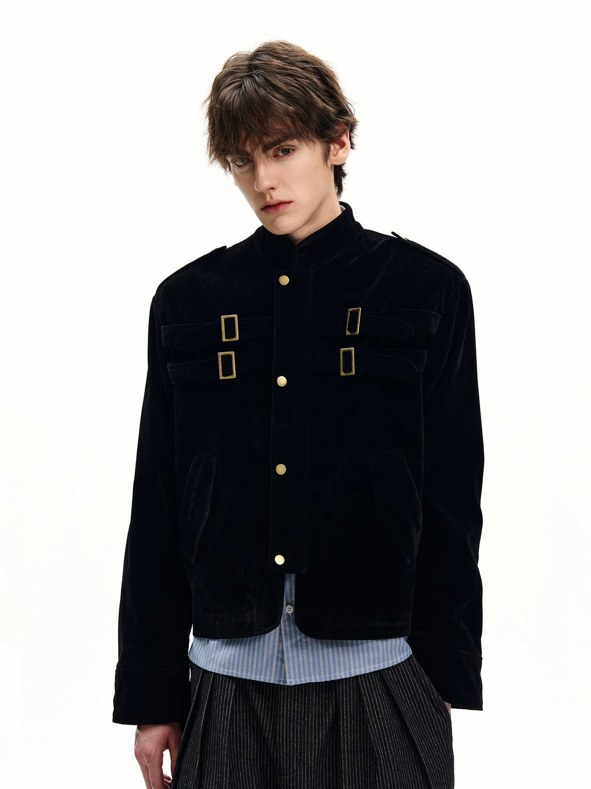 ISIETS Harrington Stand Collar Suede Work Jacket