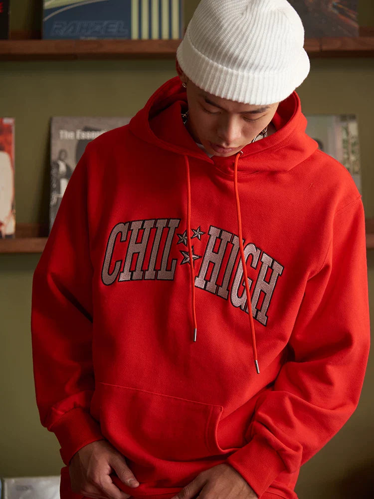 ChillHigh Loose Embroidery Hooded Pullover Sweater
