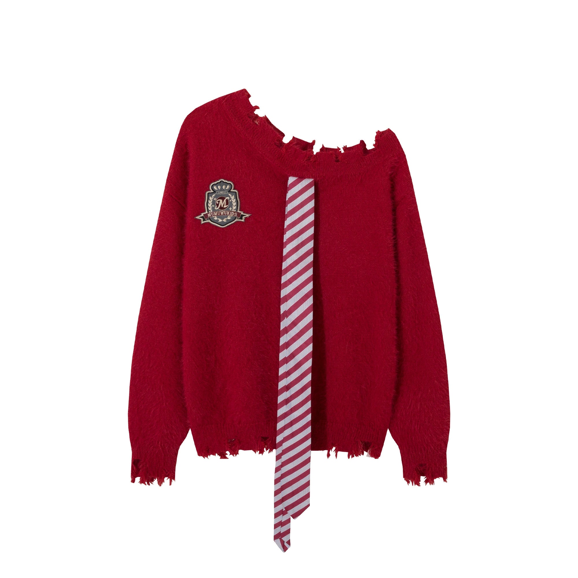 HTYM Striped One-Shoulder Mohair Sweater for Women