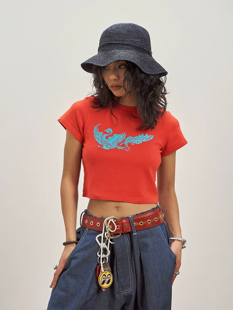 OSCill Phoenix Painting Slim Short Sleeve Retro Top
