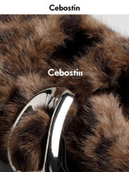 Cebostin Retro Leopard Print Heightened Fleece Half Slippers