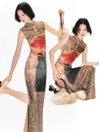 YEDM Goldfish Flag Print Dress