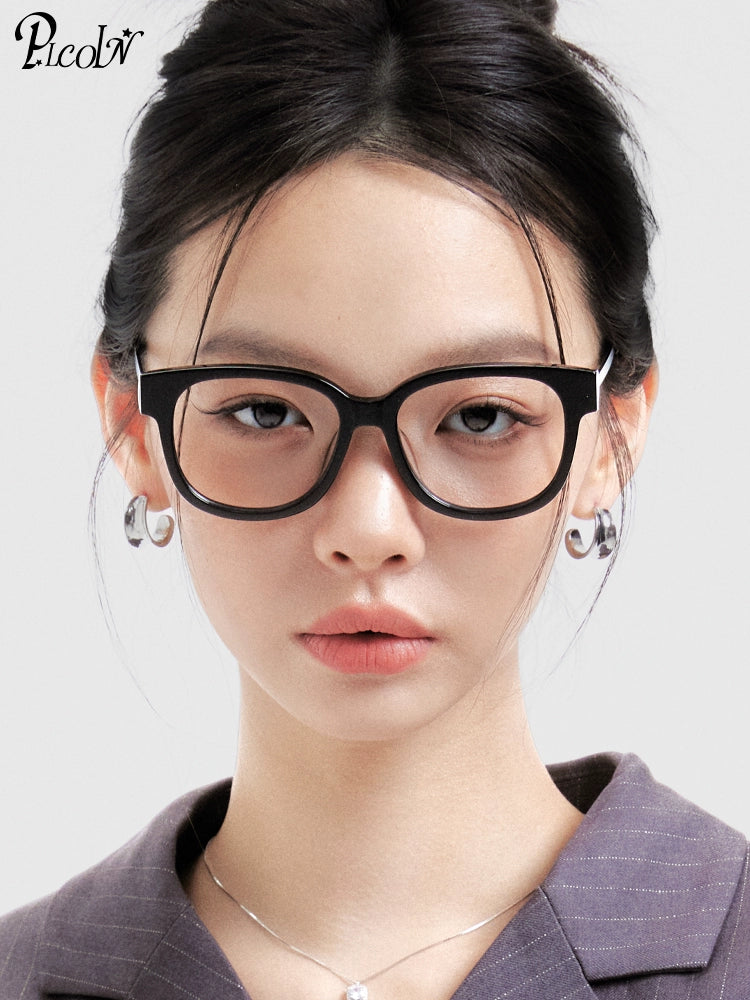 PLCOIN Plain Black Plate Frame Glasses Anti-Blue Light Myopia