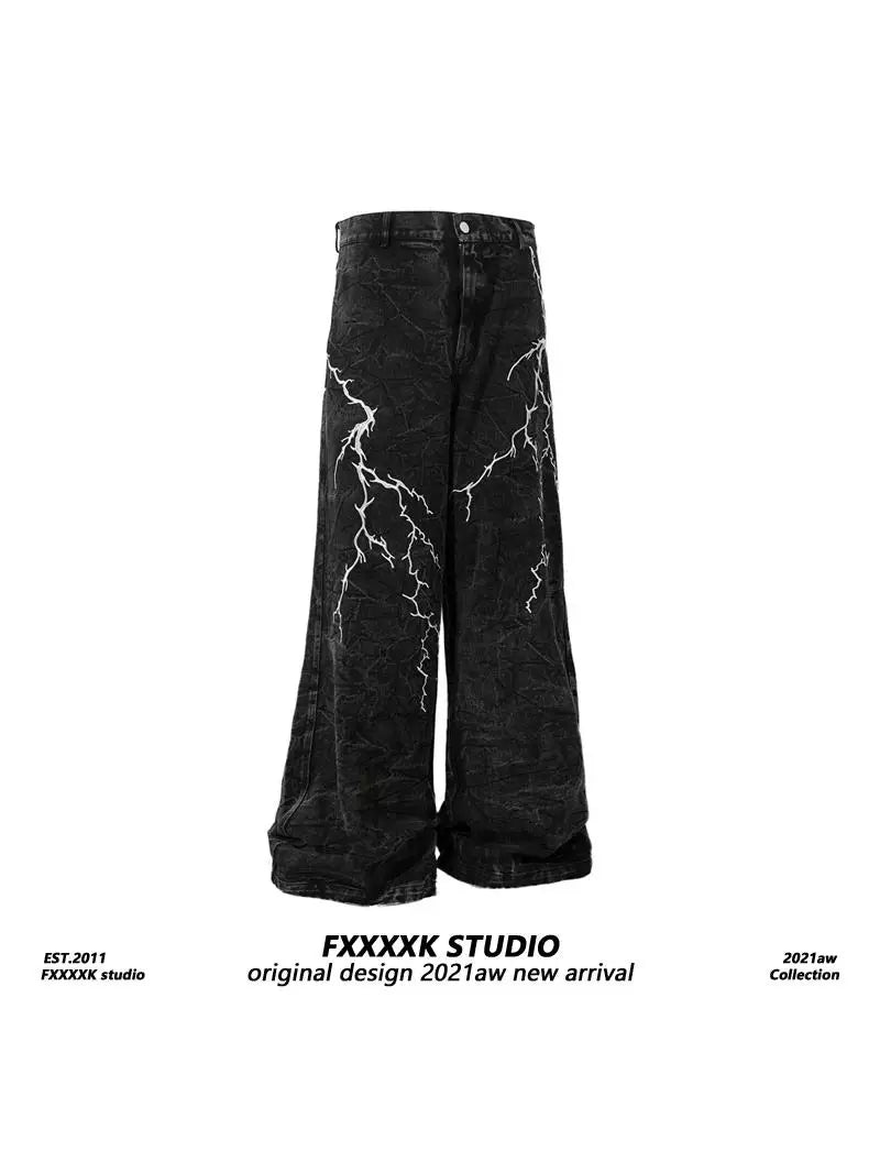 FXK Original Embroidered Lightning Loose Jeans
