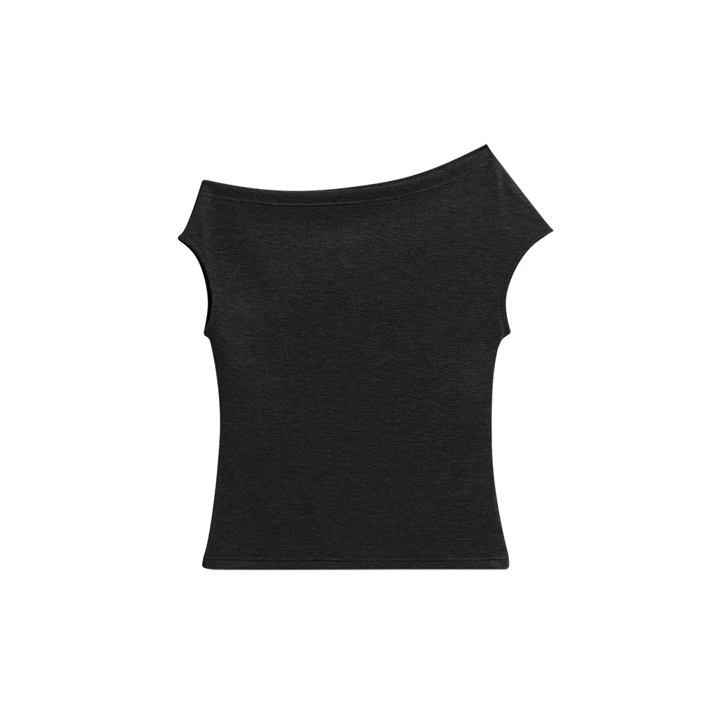 FUNKYFUN Irregular Slanted Shoulder Short Sleeve Tee