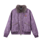 Mr. Jiangnan NewJNXS Retro PU Leather Jacket with Detachable Fur Collar