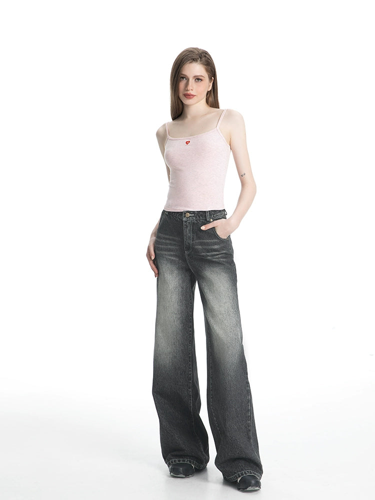 ABMY® Black Washed Straight-Wide Jeans