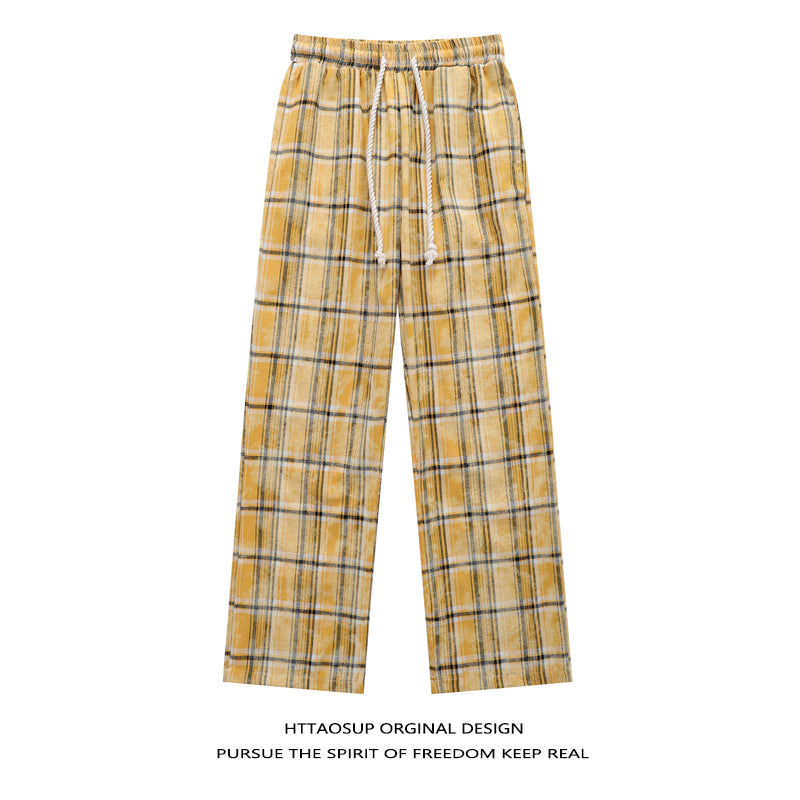 HTTAOSUP Retro Plaid Wide-Leg Pants