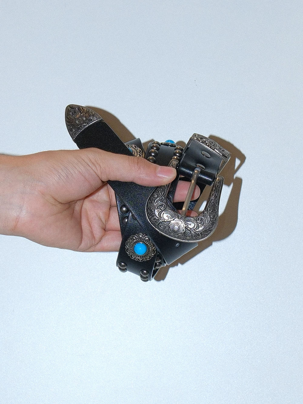 Darkblue Store Ethnic Carved Turquoise Rivet Belt