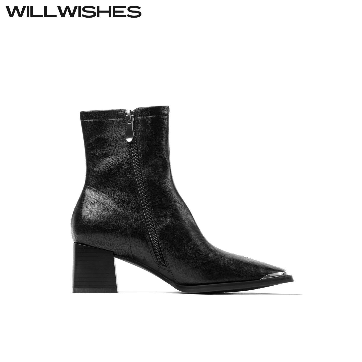WILLWISHES Wang Ding Retro Brown Thick Heel Short Boots