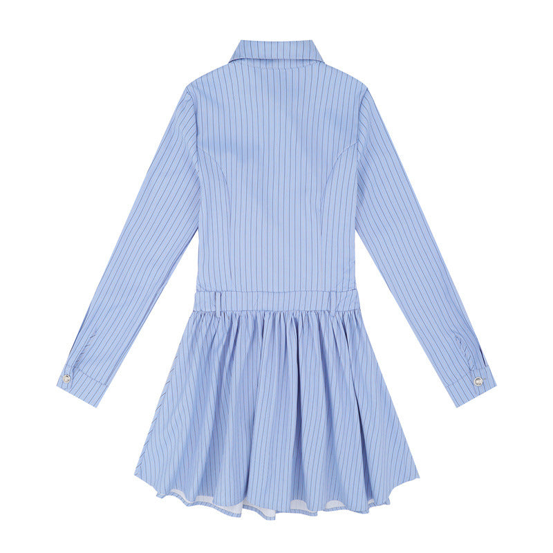 Nariele College Blue Striped Long Sleeve Dress
