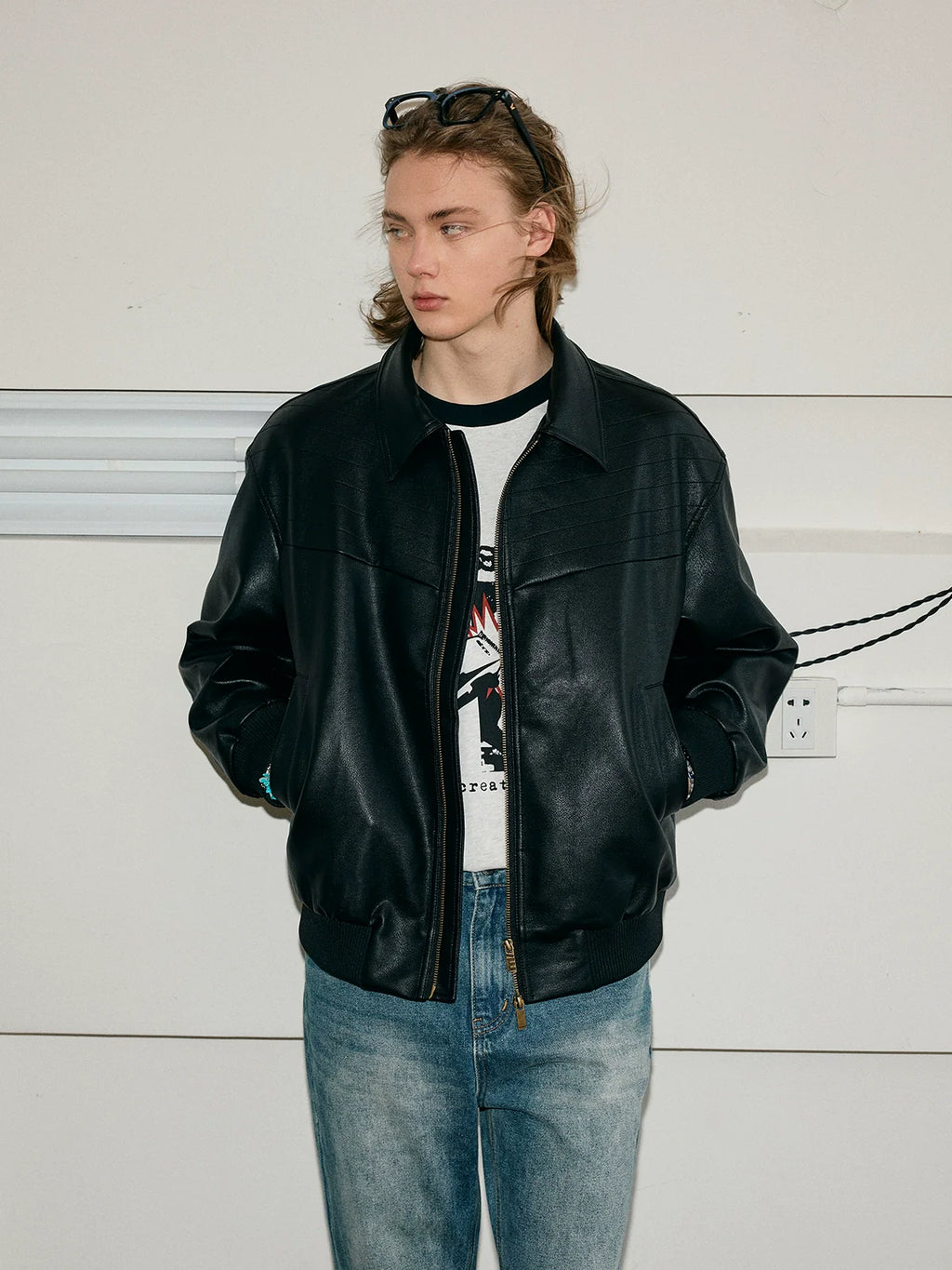 KREATE Vintage Matte Textured Split Shoulder Pu Leather Jacket