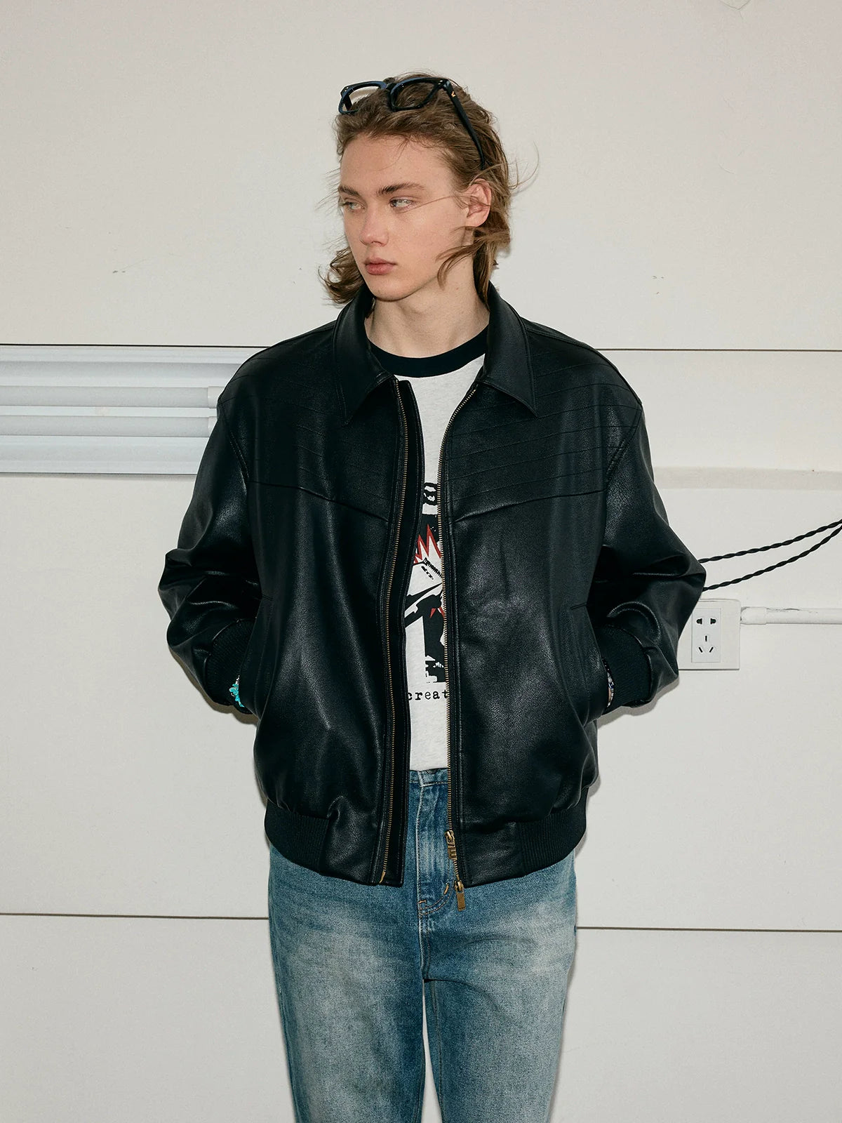 KREATE Vintage Matte Textured Split Shoulder Pu Leather Jacket