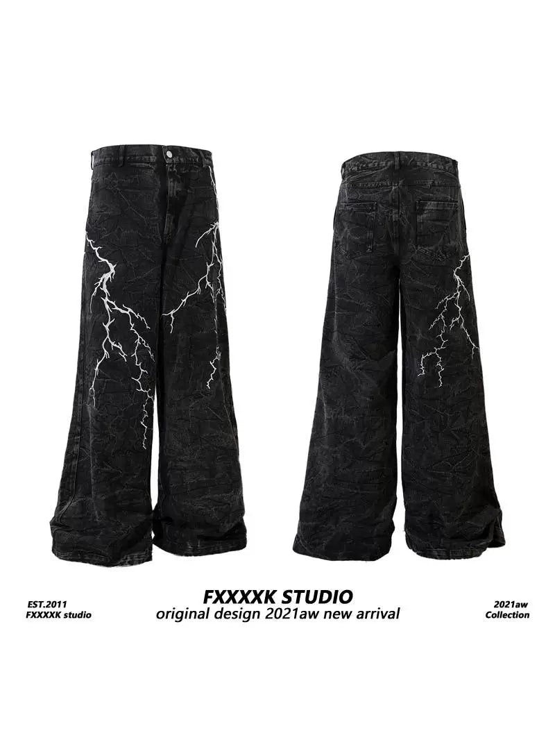 FXK Original Embroidered Lightning Loose Jeans