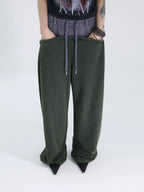 FUZZYKON Loose Old Splicing Double Waist Sweatpants
