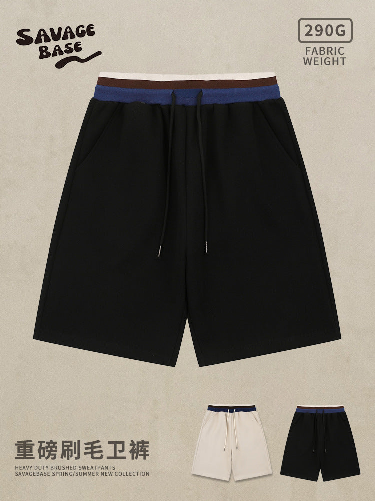 American Retro Color-Blocked Elastic Waist Drawstring Casual Pants