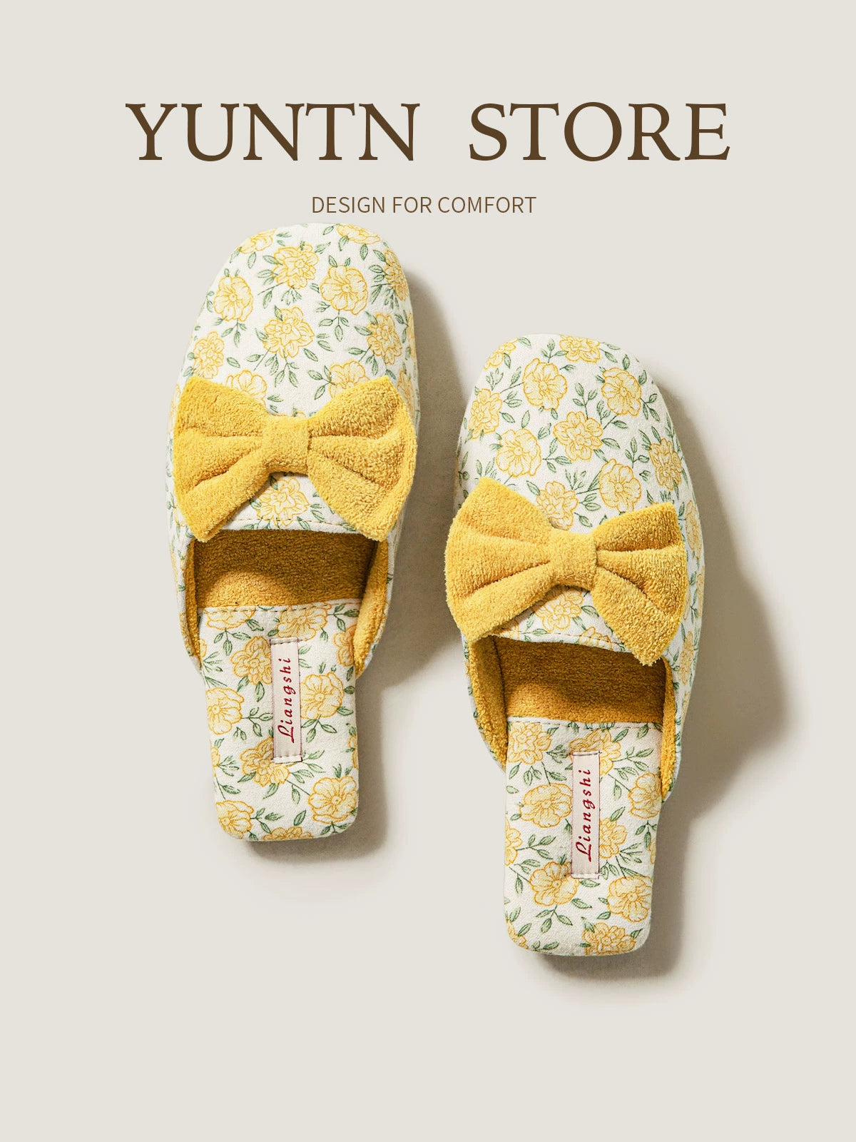 Suede Bow Warm Cotton Slippers