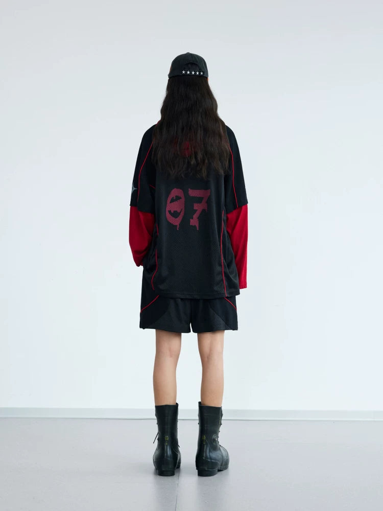 PEOPLESTYLE Racing Stitching Fake Two-Piece Quick-Dry Hooded Jersey