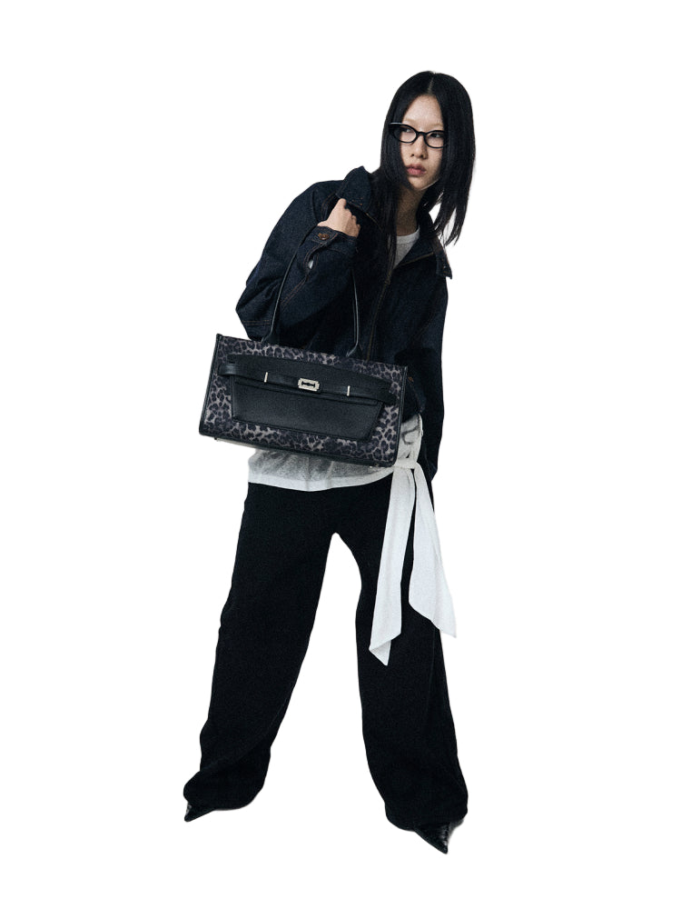 BINGBONG Miss Meri Black Panther Leather Tote Bag