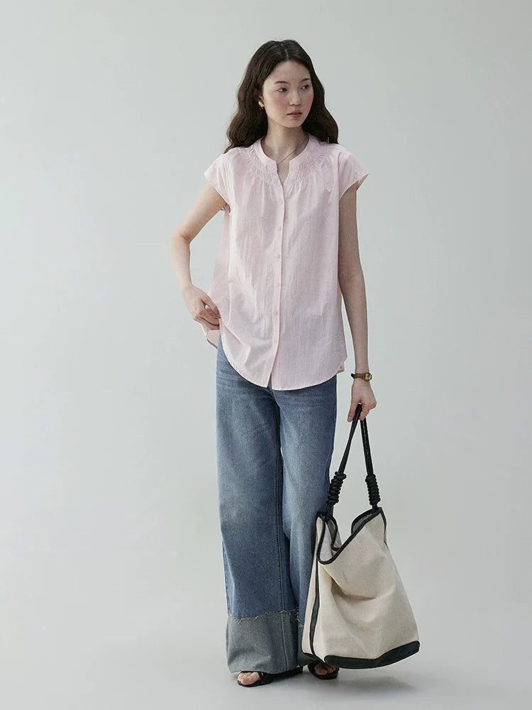 VOOE Crew Neck Small Fly Sleeve Commuter Shirt