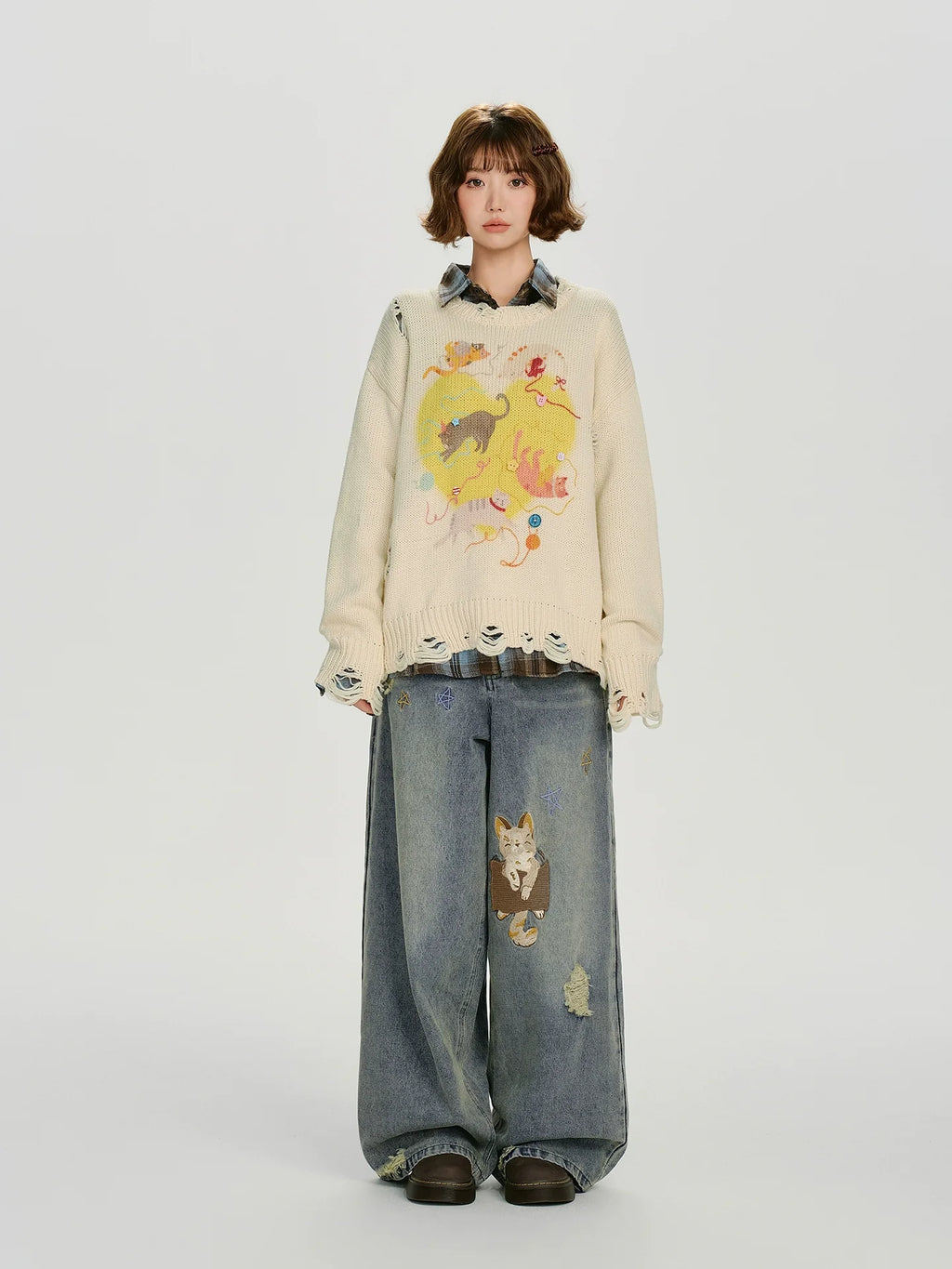 Girlyhalo Vintage Embroidered Loose Jeans