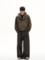 MaxDstr Spliced Aircraft Buckle Hooded Leather Jacket