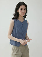 VOOE Contrast Checked Crew Neck Sleeveless Vest