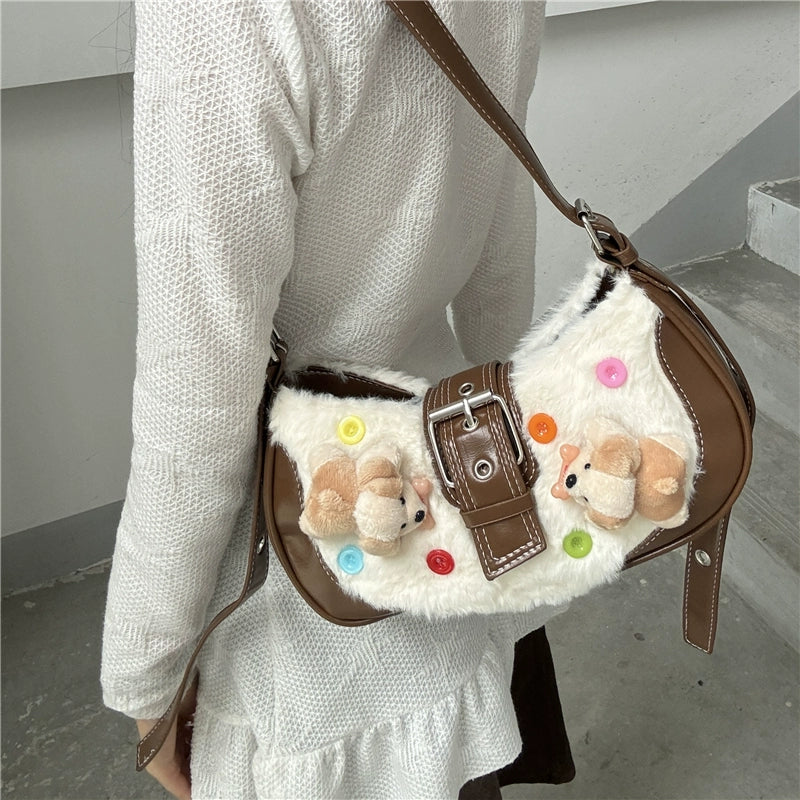Nikko Yu Plush Dog Crossbody Crescent Bag