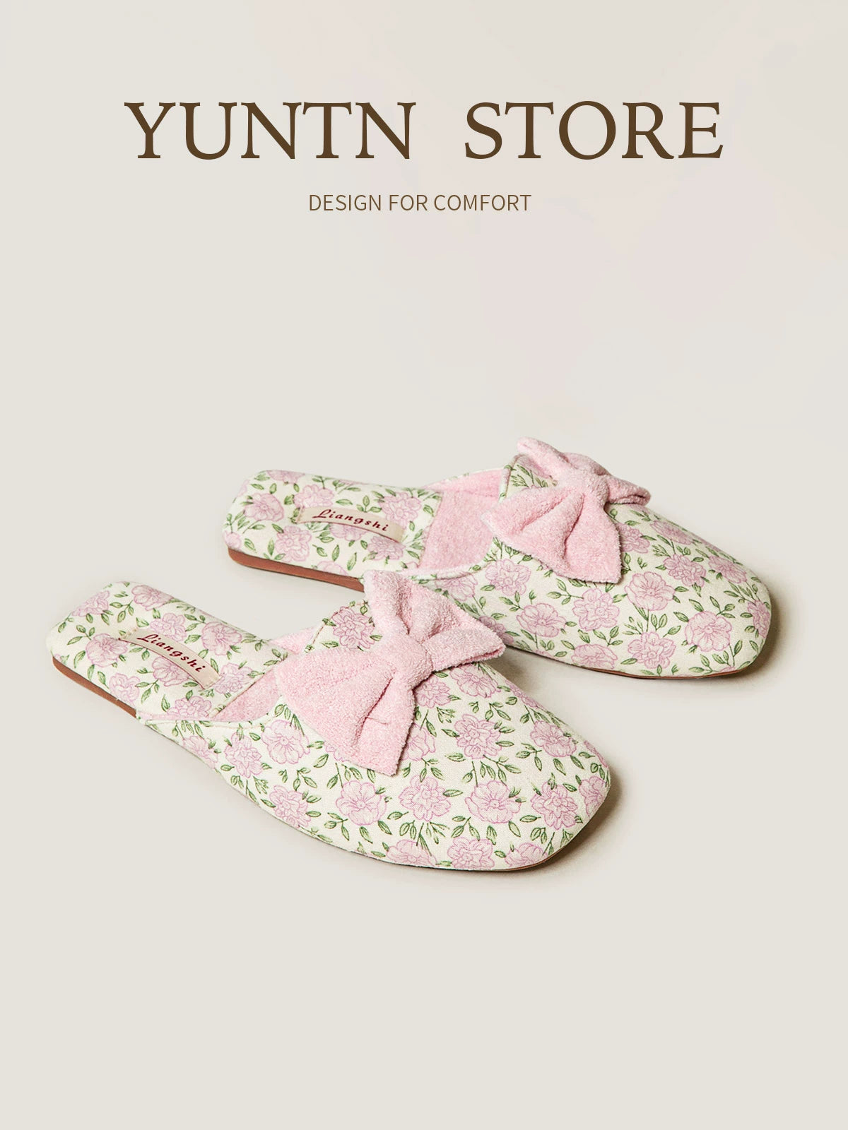 Suede Bow Warm Cotton Slippers