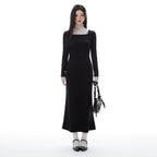 Imone Pleated Waist Mesh Stitching Semi-turtleneck Dress