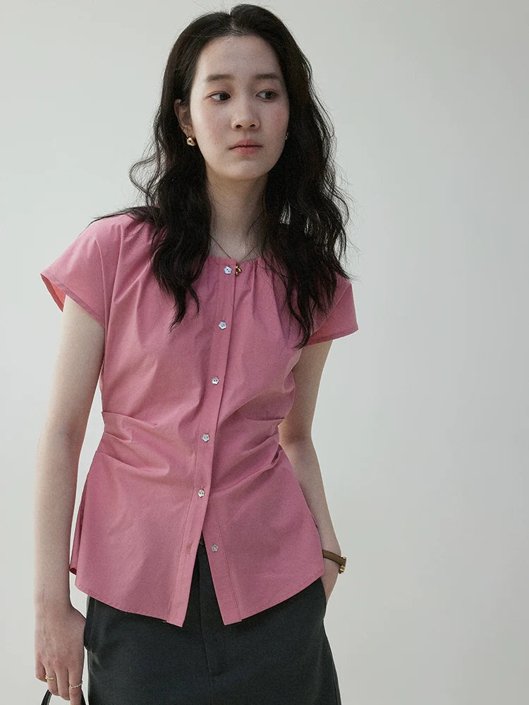 VOOE Waist Pleated Strap Slim-fit Shirt