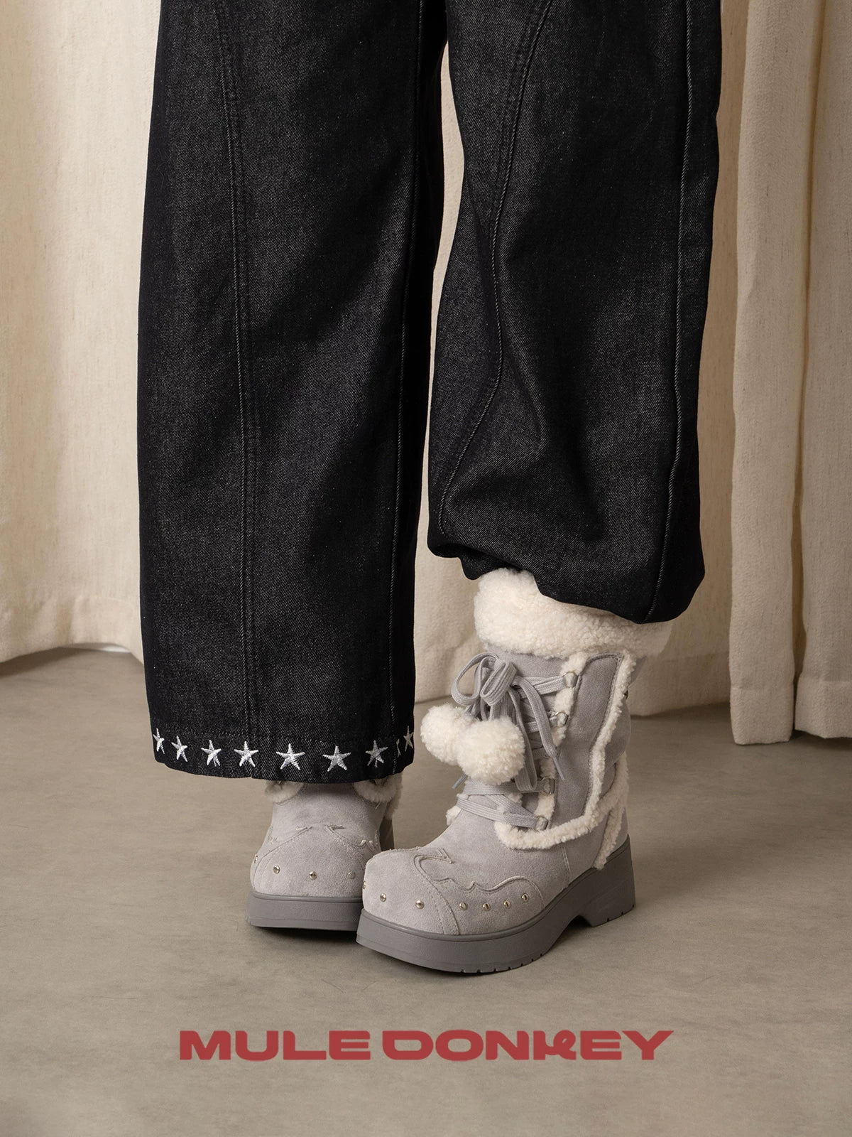 Donkey Velvet Mid Calf Cotton Martin Boots