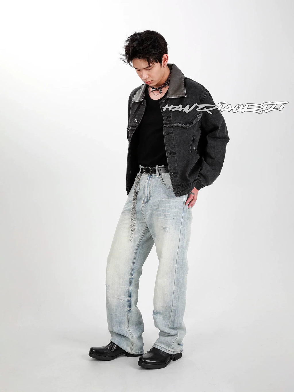 HANQIAORJI Diagonal Lace-up Horse Leather Pointed Leather Shoes