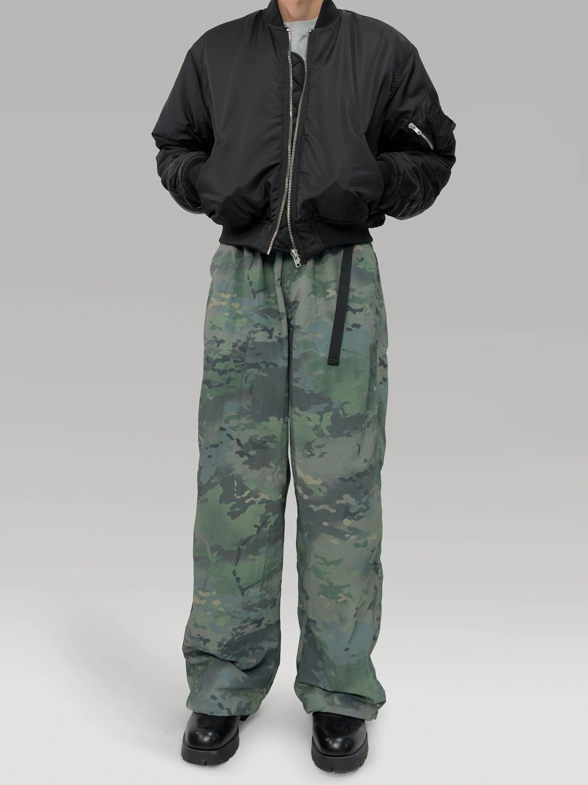 PLUS NO LOGO Green Camouflage Loose Wide-leg Sports Trousers