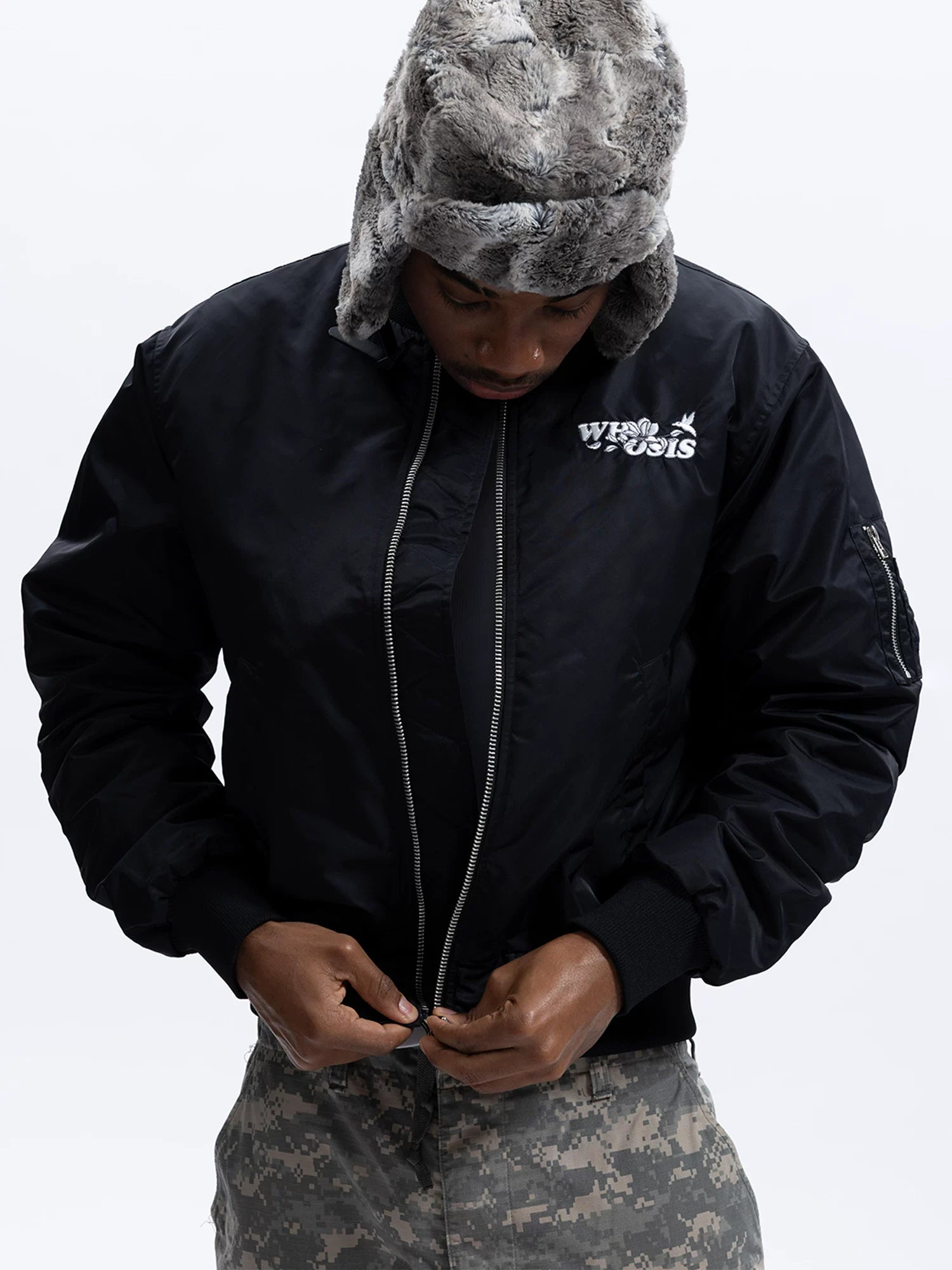 WHOOSIS Floral Embroidery MA1 Thin Cotton Jacket