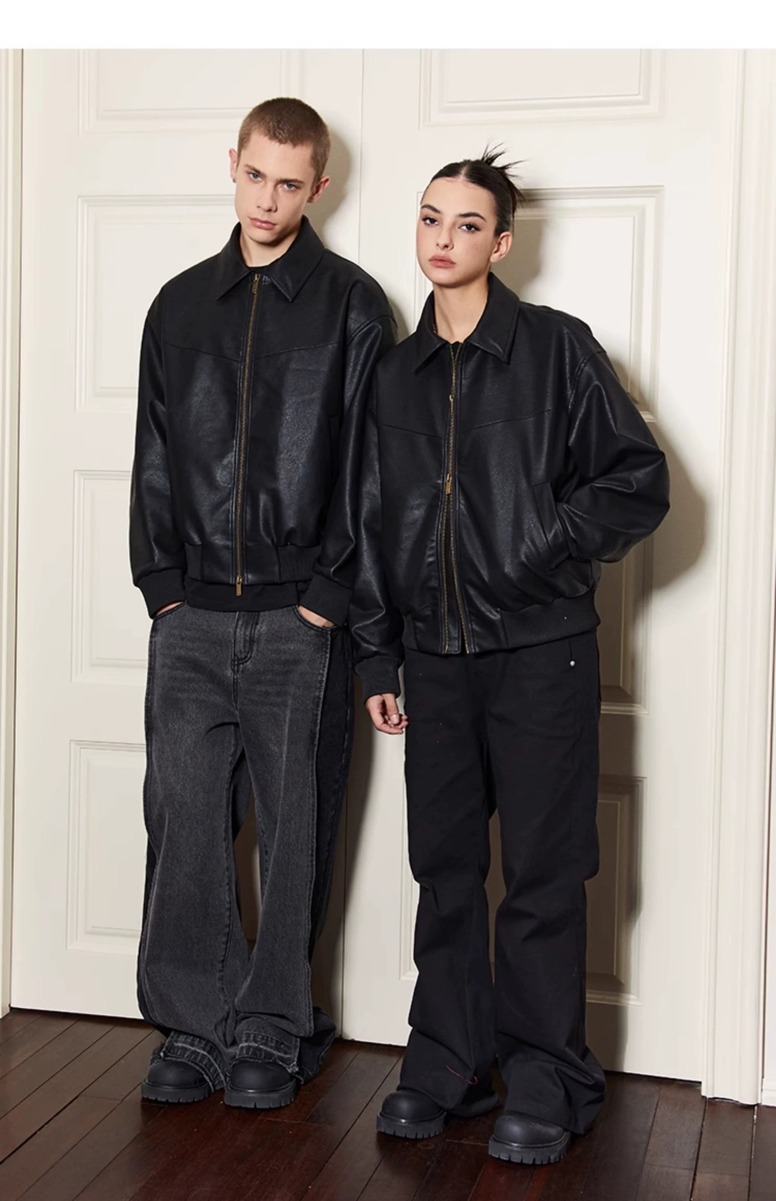 KREATE Vintage Matte Textured Split Shoulder Pu Leather Jacket