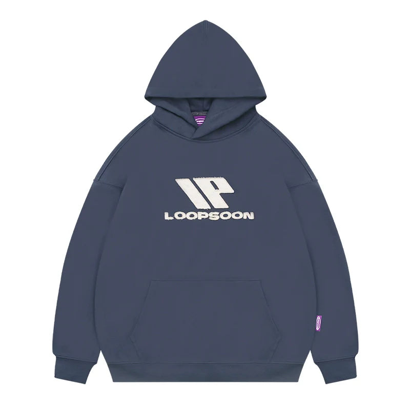 Loopsoon Hooded Pullover Monogram Patch Loose Guard