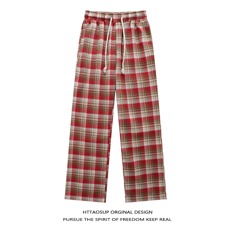 HTTAOSUP Retro Plaid Wide-Leg Pants