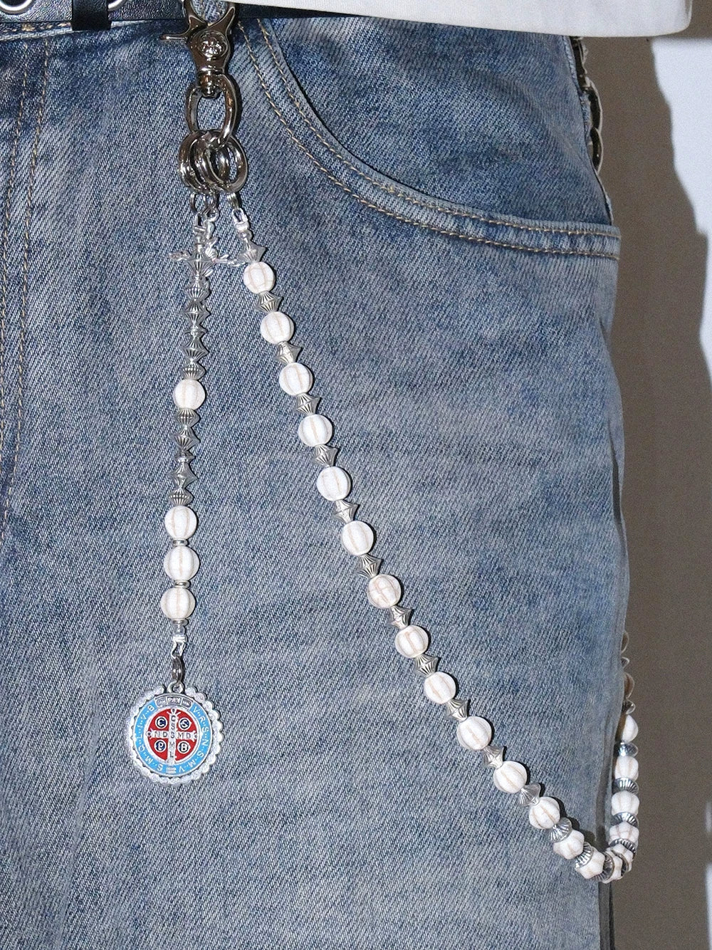 Darkblue Store Retro Blue Cross Skull Punk Trouser Chain