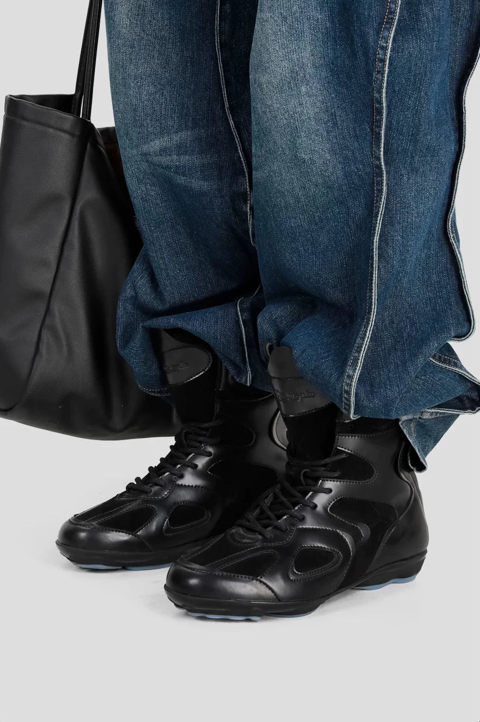 HANQIAORJI Splicing High-top Black Boxing Boots