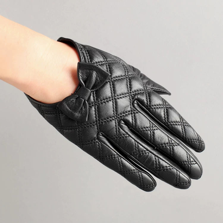 St. John's Suede Bow Checkered Short Gloves