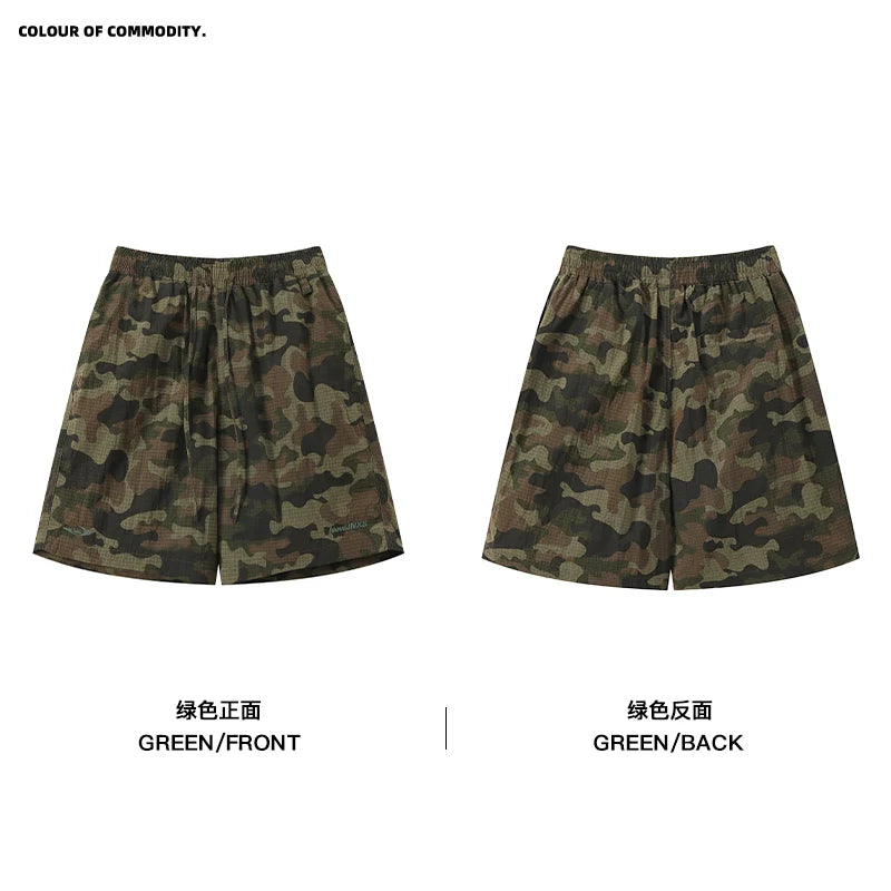 NewJNXS Lightweight Camouflage Embroidered Plaid Wide-leg Shorts