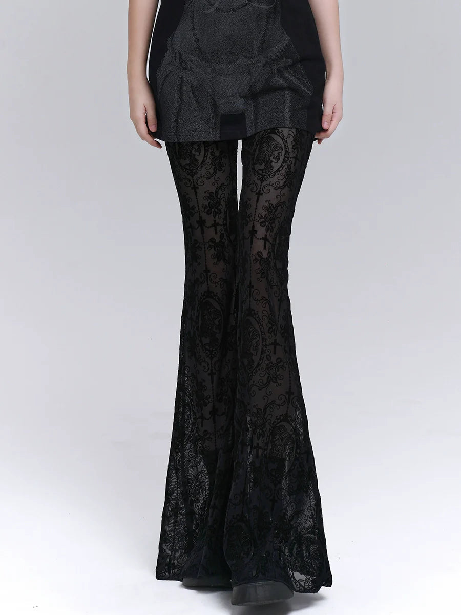 LADYGHOST Versatile Lace Micro-flared Pants