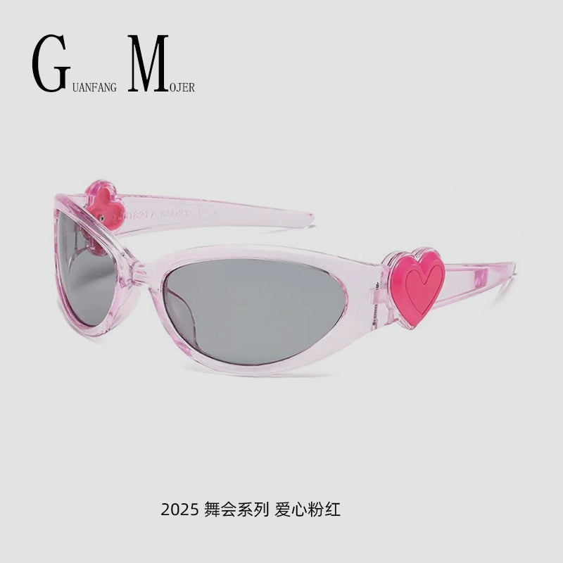 Korean Retro Jelly Pink Cycling Sunglasses Peach Heart Y2K