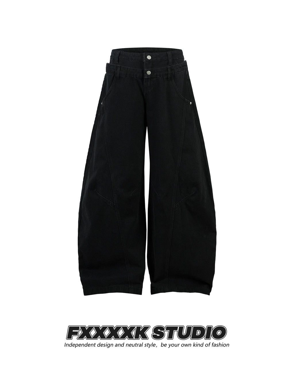FXK Original Double Waist Leopard Stitching Graffiti Jeans