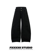 FXK Original Double Waist Leopard Stitching Graffiti Jeans