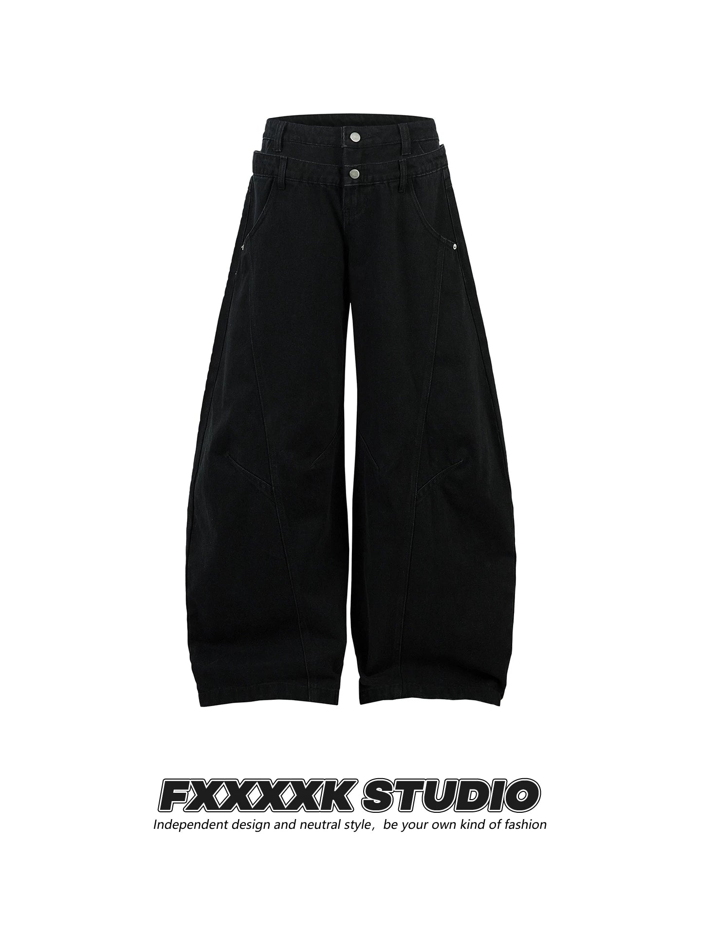 FXK Original Double Waist Leopard Stitching Graffiti Jeans